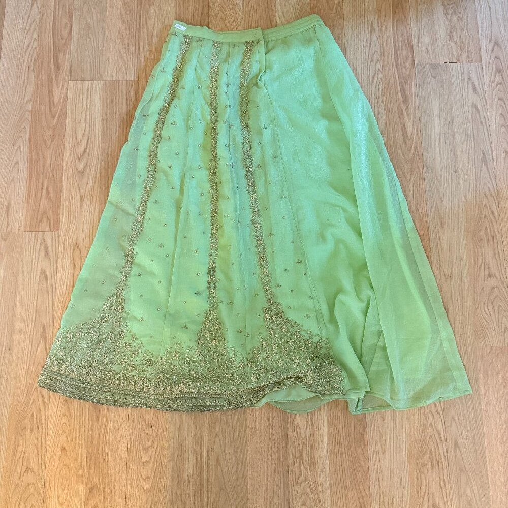 Elegant Green Embellished Maxi Skirt